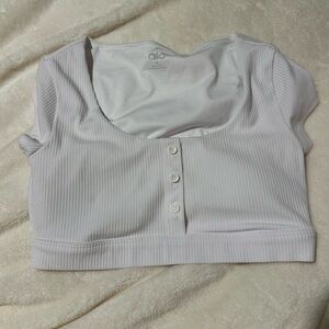 ALO Yoga White Ribbed Crop Tank Top